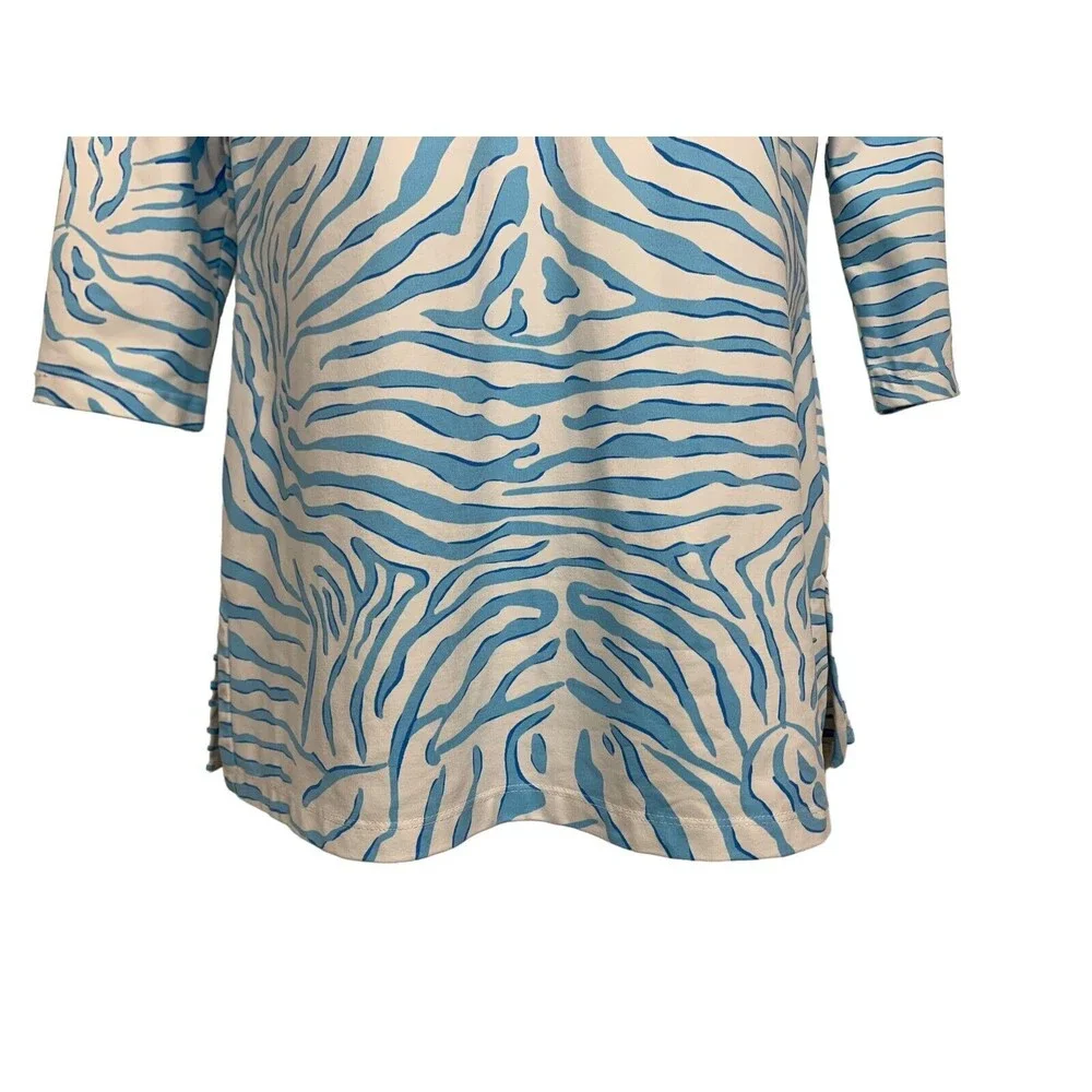 J. McLaughlin Women size S Blue Zebra Print Tunic Top Catalina Cloth 3/4 Sleeve - Picture 6 of 8